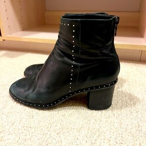 Rag and Bone Black Leather Block Heel Studded Booties